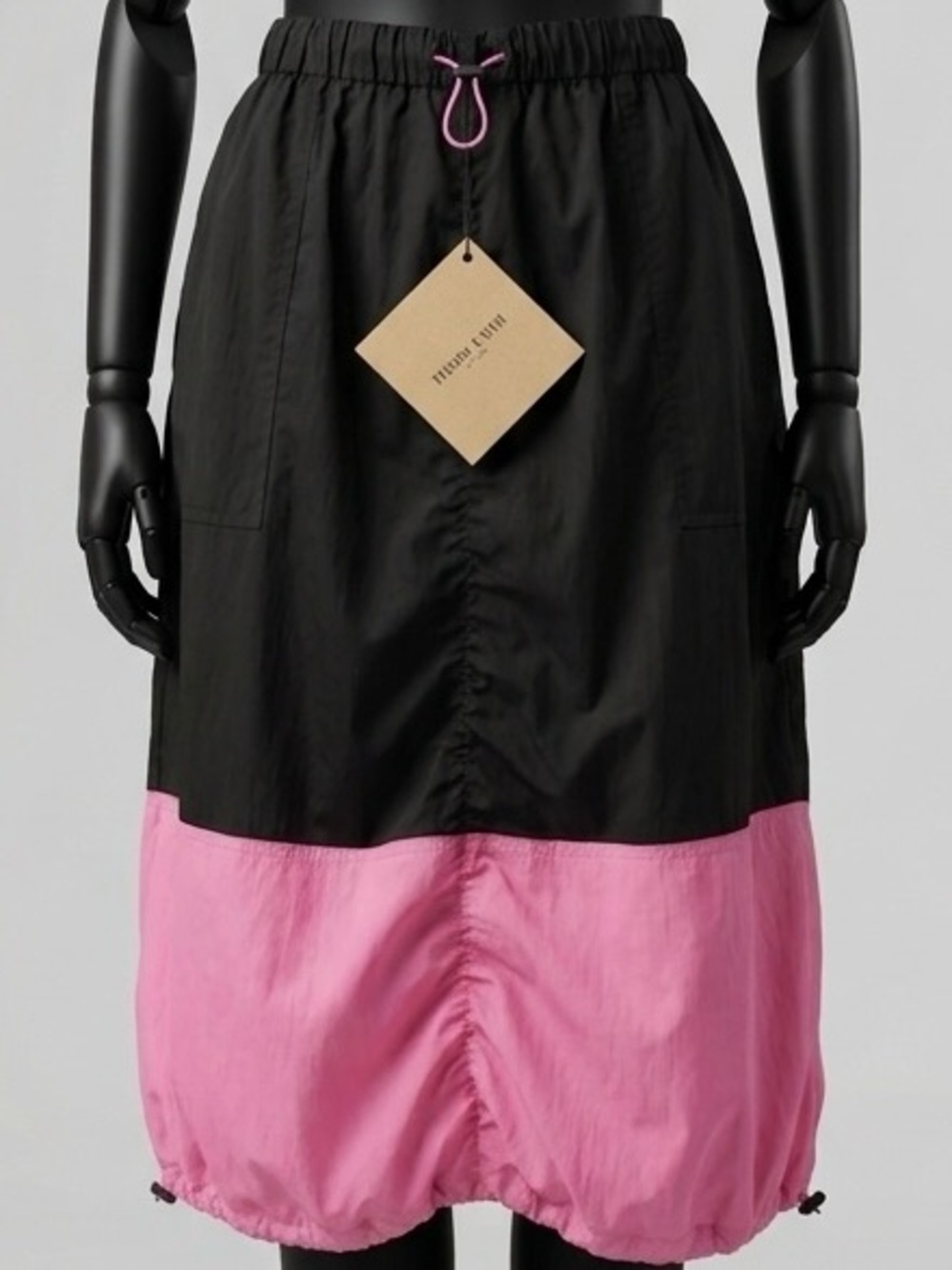 Teddy Fresh Colorblock Parachute Midi Skirt Black Pink Y2K Gorpcore M